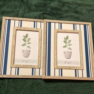 Striped Blue and Tan Wood Picture Frame Set